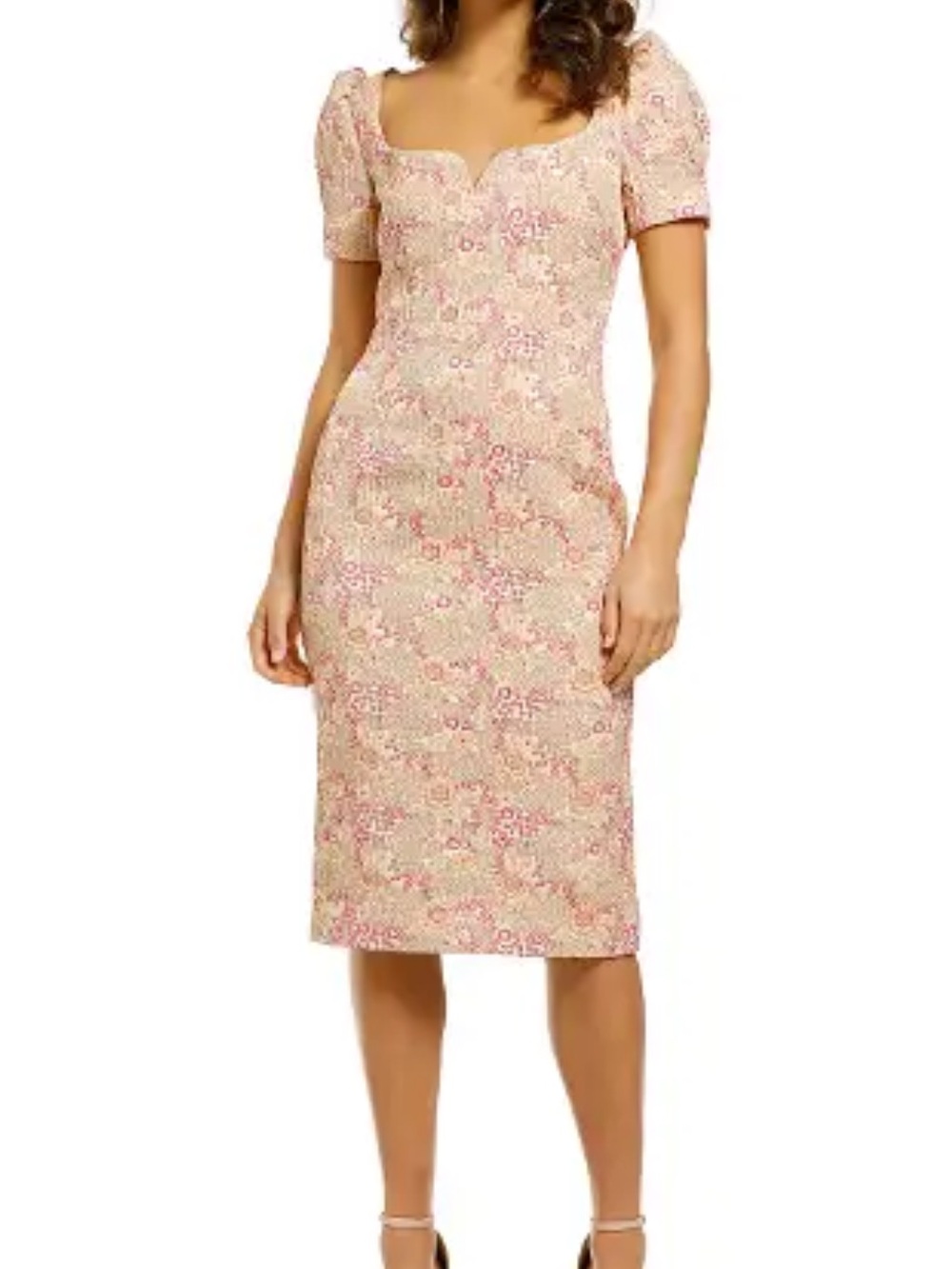 Rebecca Vallance Blush Pink Floral Square-Neck Midi Dress